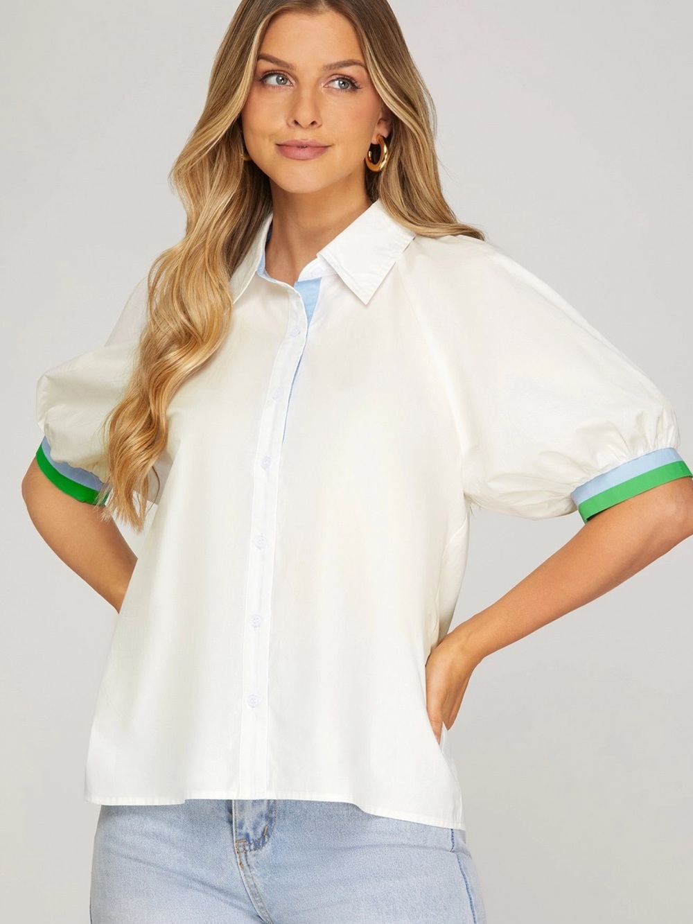 White Puffy Sleeve Blouse
